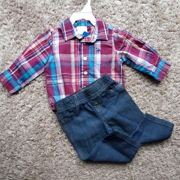 Baby Boy Denim & Plaid Outfit Set - Picture 3 of 3